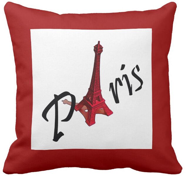 Throw Pillow Case Paris With Eiffel Tower On Red Background Square