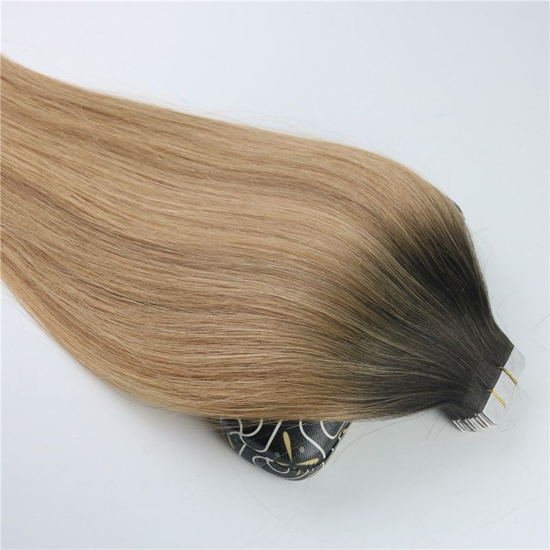 Tape In Human Hair Extensions Ombre Hair Brazilian Virgin Hair Balayage Dark Brown To 27 Blonde Extensions Highlight Skin Weft Human Hair Curly Weave