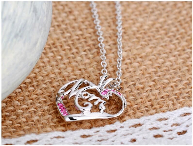 Wholesale Korean Crystal Rhonestone Heart Shaped Letter Mom Pendant