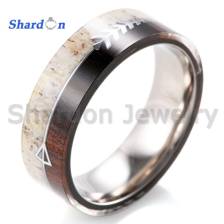 Shardon Titanium Wedding Band With Deer Antler And Ironwood Men S