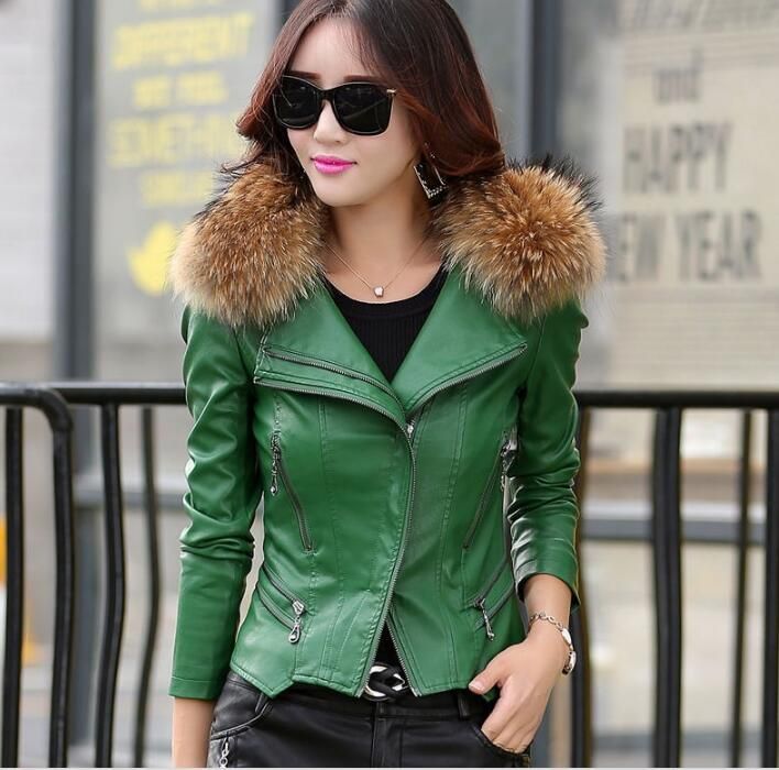 2019 Real Fur Collar Leather Jacket Women Coat Female Outerwear 2018 2019 Real Fur Collar Leather Jacket Women Coat Female Outerwear 2018 Spring Autumn Red Plus Size 4xl Parka Fashion Coats From Marrisha