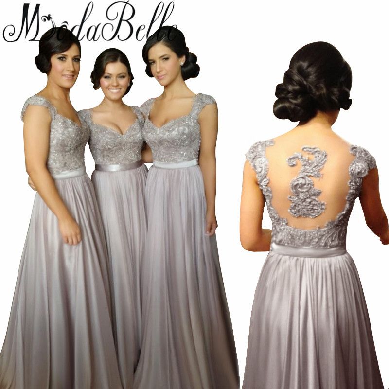 silver and red bridesmaid dresses