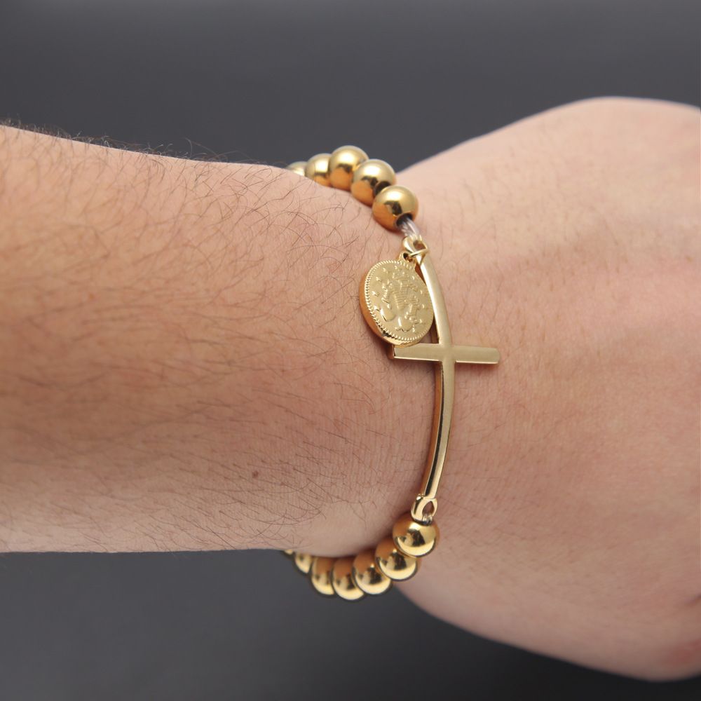 Stainless Steel Gold Bead Bracelet 
