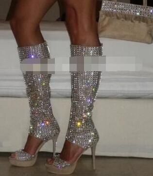 rhinestone knee high gladiator sandals