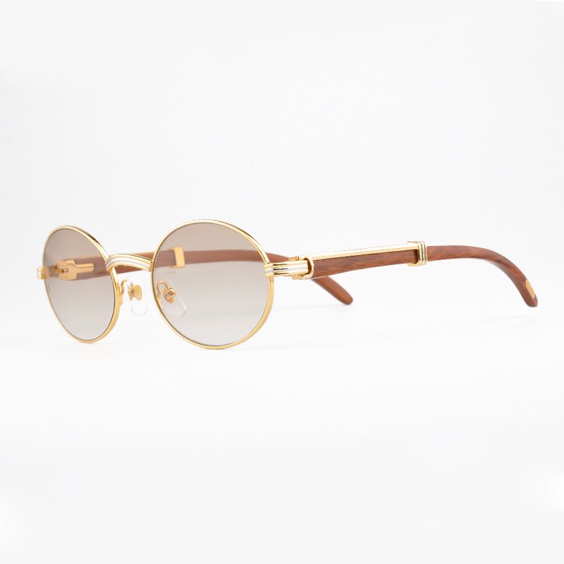 Luxury Brand 18k Gold Sunglasses Metal Frames Real Wooden Designer