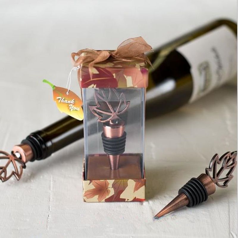 Autumn Themed Wedding Favors Gold Maple Leaf Wine Bottle Stopper