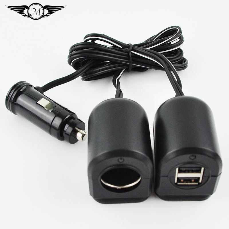 2019 12V Socket Car Cigarette Lighter Extender Splitter1.5m Wire+Dual USB Car Power Charger