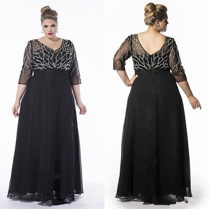 Plus Size Special Occasion Dresses Black Chiffon Gown Sequin Dresses ...