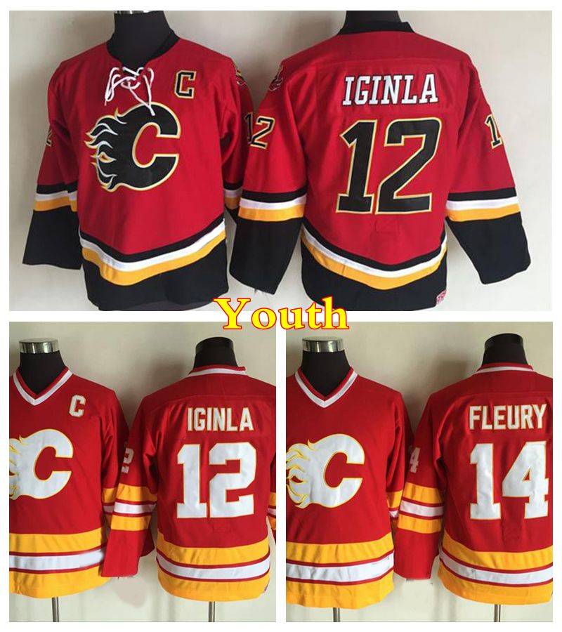 Best Youth Throwback Calgary Flames Hockey Jersey 12 Jarome Iginla 14