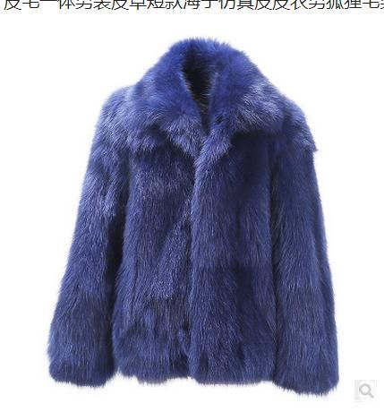 2021 Male Casual Dark Blue Fox Fur Jackets Large Size Mens Turn Down ...