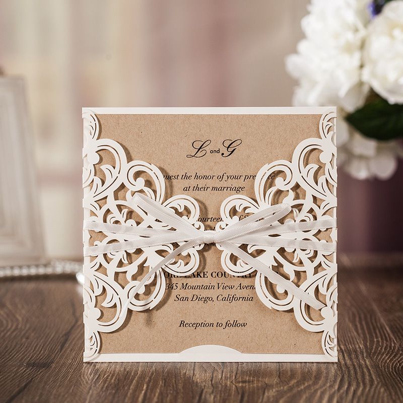 laser cut invitations navy blue white wedding bridal shower party