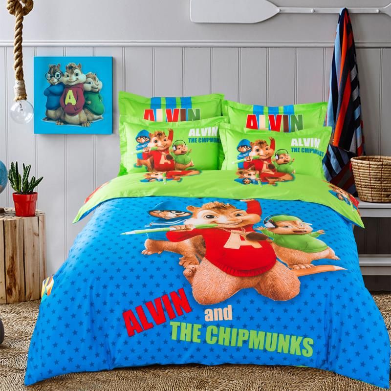Whole Blue Green Alvin And The Chipmunks Bedding Set Cartoon Bed Whole Blue Green Alvin And The Chipmunks Bedding Set Cartoon Bed Linen Cotton Sheet Kids Boys Duvet Covers Single Full Queen King Size Duvets On