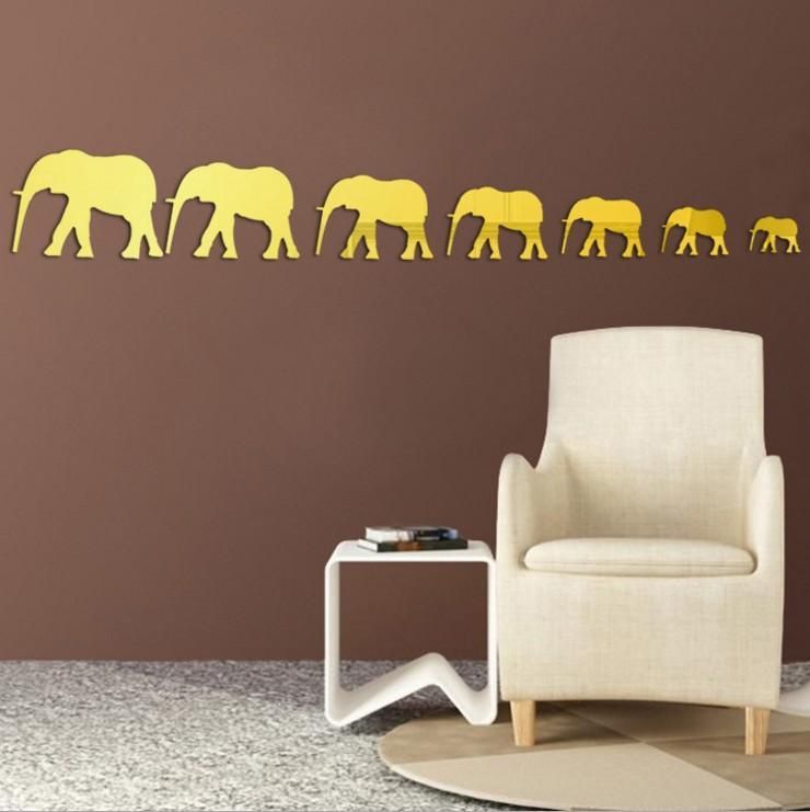 creative new fashion 3d acrylic stickers 7 elephants mirror wall