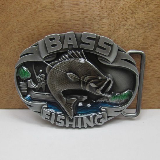 BuckleHome Bass Fishing Belt Buckle With Pewter Finish With Color