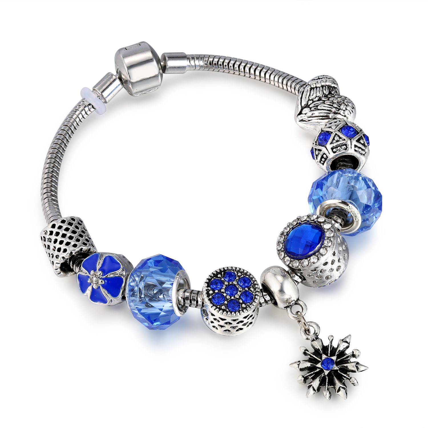 Acheter Antique Blue Charm Bracelet Bracelet Avec Flocon De Neige Et