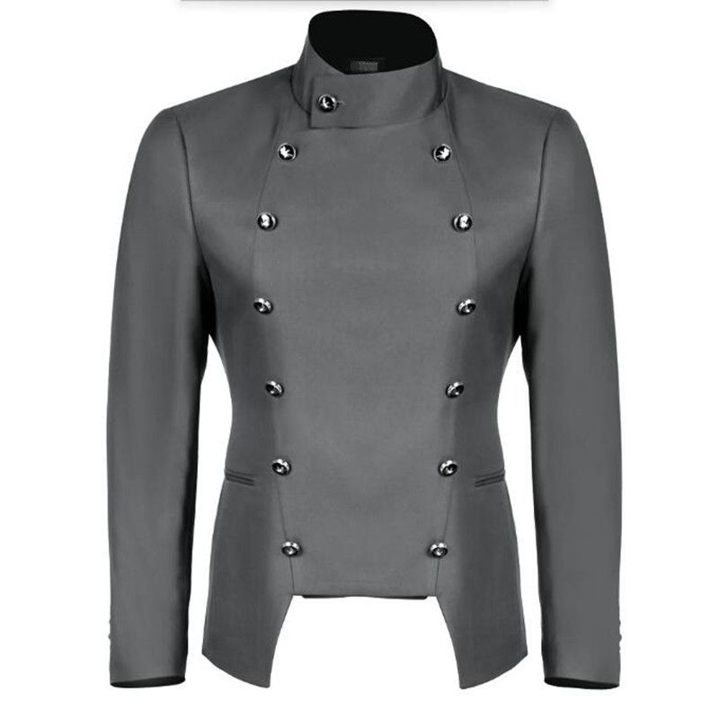 Grey Men Suits Jacket Mandarin Collar Double Breasted Bridegroom ...