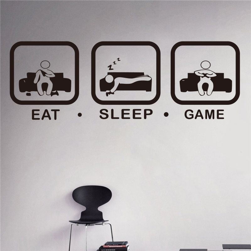 Eat Sleep Game Wall Decal Gaming Joystick Playing Sticker Decor Gamer Ps4 Geek Art