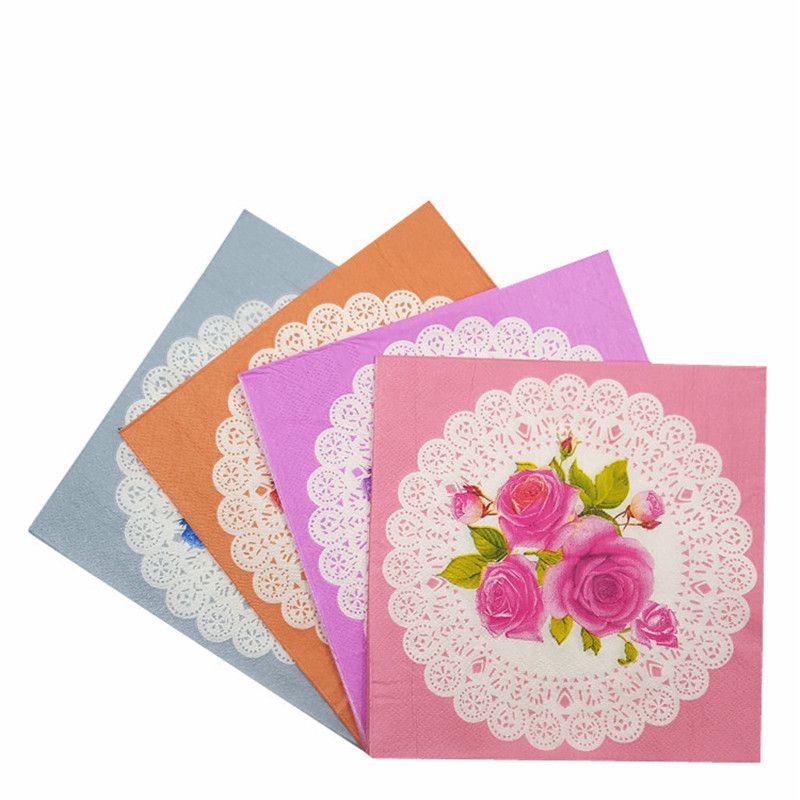 compre decorativo vintage decoupage servilleta de papel tissue azul rosa rosa purpura fiesta de la boda coctel toalla festiva decoracion guardanapo