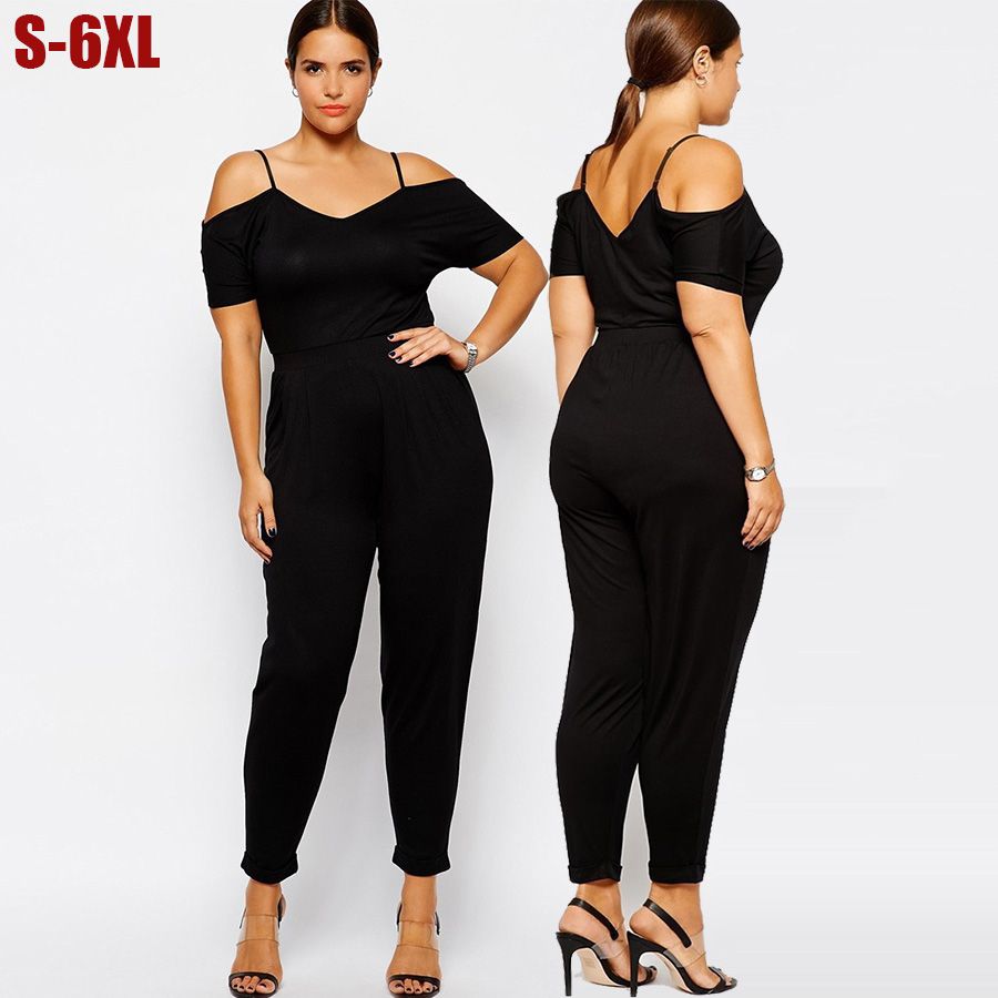 Wholesale- 5x 6XL Women Jumpsuits Plus Size Sexy Rompers Long Black Big ...