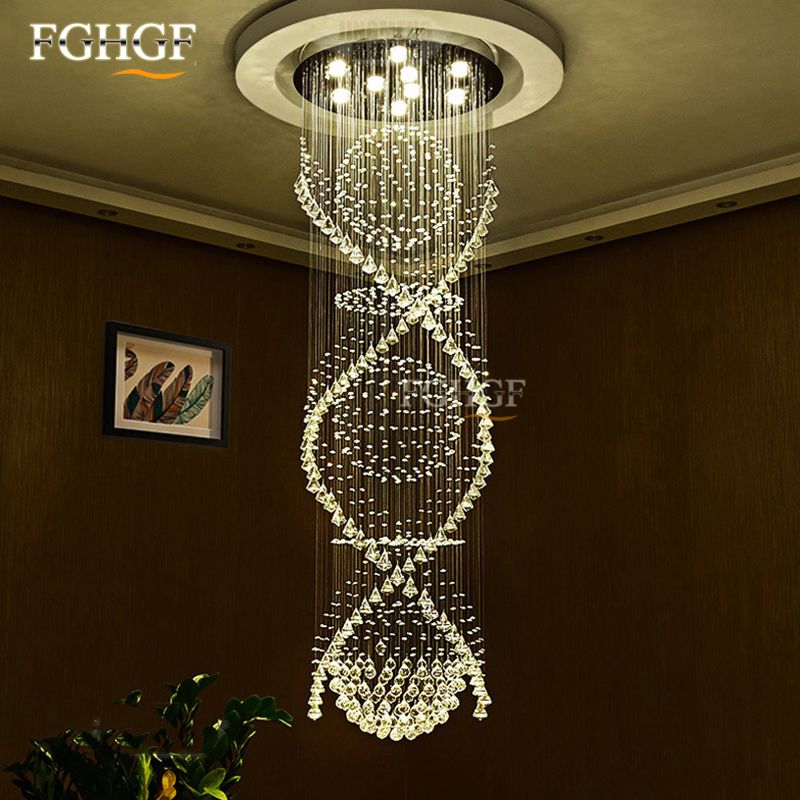 Modern Spiral Staircase K9 Crystal Chandelier Lighting Double Modern Spiral Staircase K9 Crystal Chandelier Lighting Double Ceiling Lamp Living Room Hanging Decoration Victorian Gothic