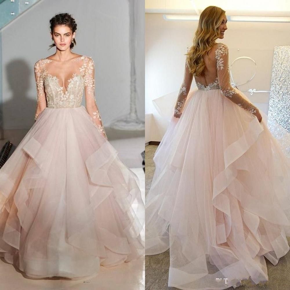 2018 Fshion Ball Gown Blush White Wedding Dresses With ...