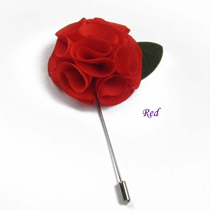 !Handmade Fabric rose Flower with leaf stick pin men suit long brooch pin