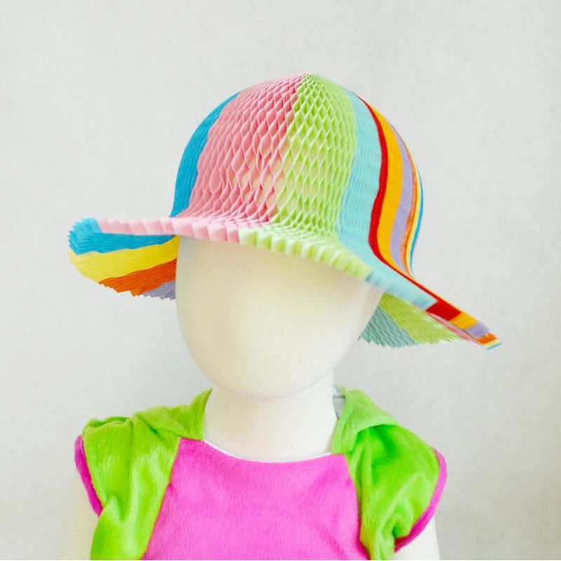 2017 new novelty diy paper sun hat flower vase hat kids birthday paper flower hats