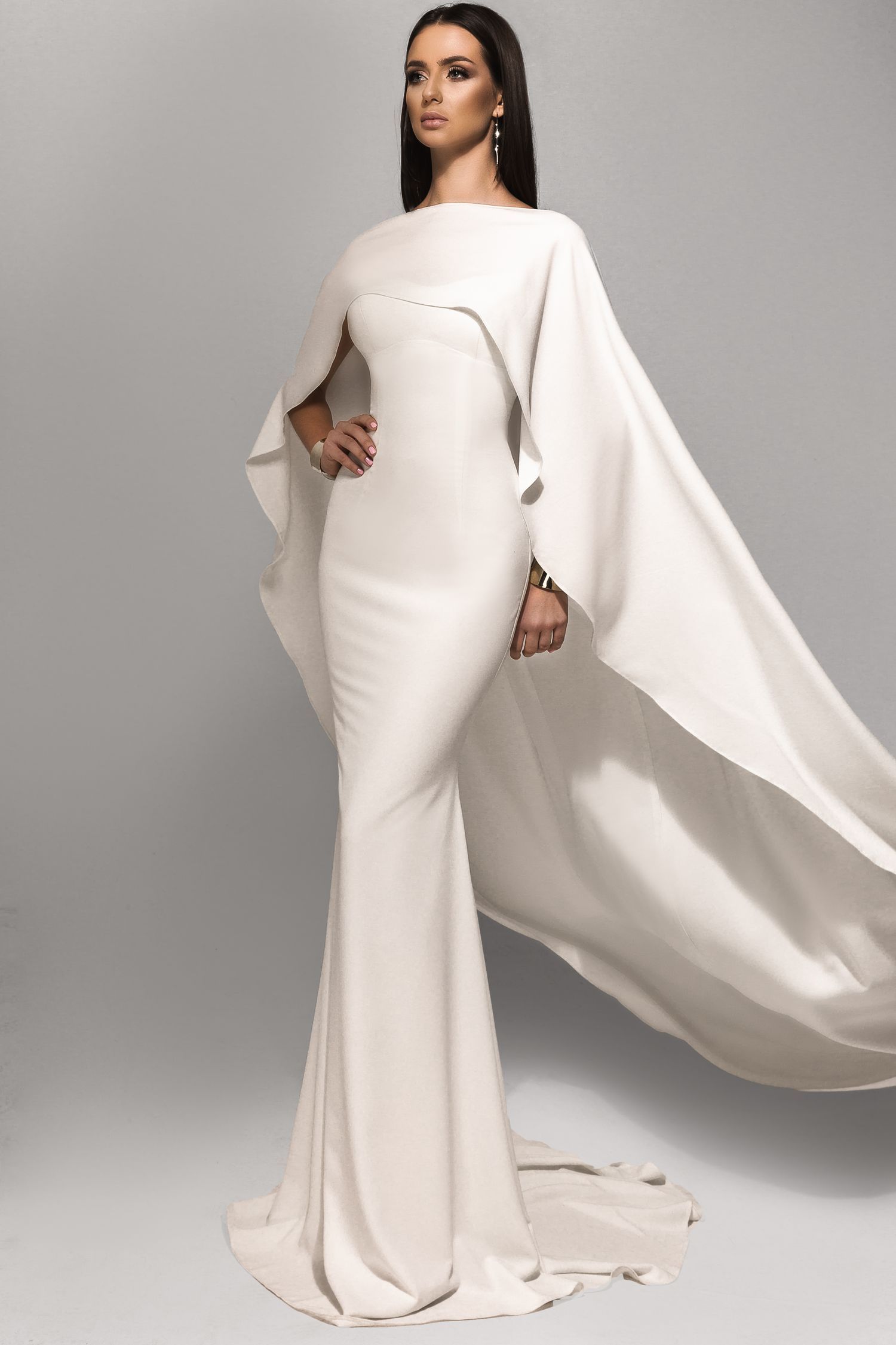 cape sleeves wrap white satin arabic evening