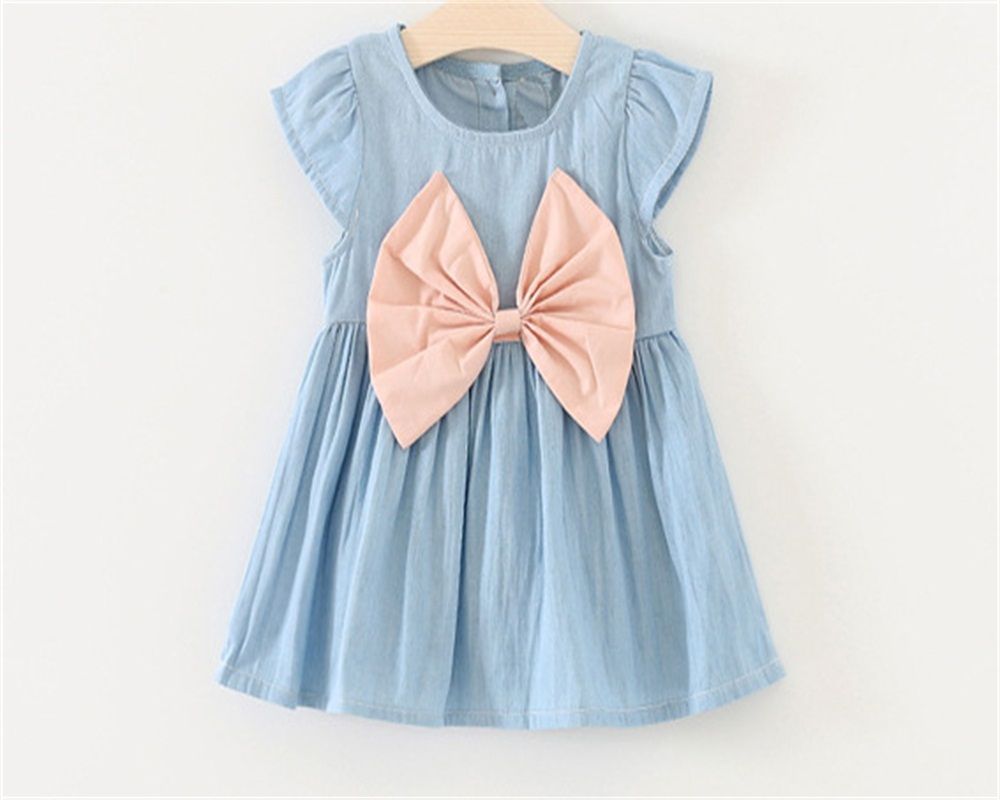 2019 New Baby Girls Denim Dress Summer Cotton Children Bow Dresses Kids