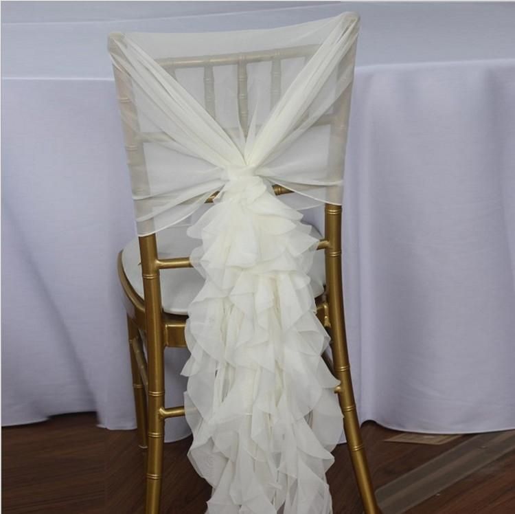 Ruffled Chair Sashes White Ivory Champagne Chair Covers Custom Made Organza Tulle Wedding Supplies Chair Decorations Fast Shipping