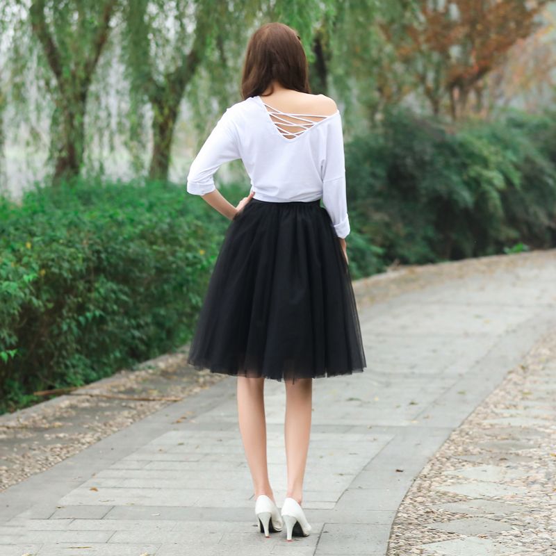 2021 Black Lovely Skirts For Teen Girls Tiered Ruffle Knee Length Party