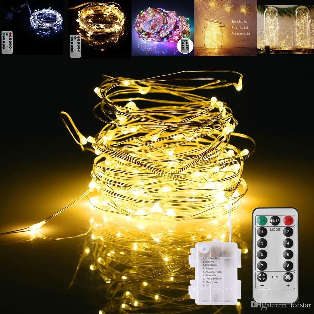 LED String Lights Battery Powered Remote Control Copper Wire Christmas Tree Timer Rope Lighting 16FT 5M 50 Leds IP65 Indoor Outdoor Fairy Lights Fairy