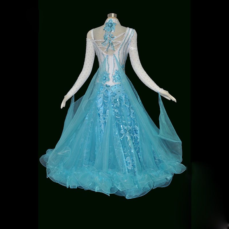 Ballroom Dancing Dresses Women 2019 New White Sky Blue Profession Custom Made Tango Ballroom Competition Dance Dress