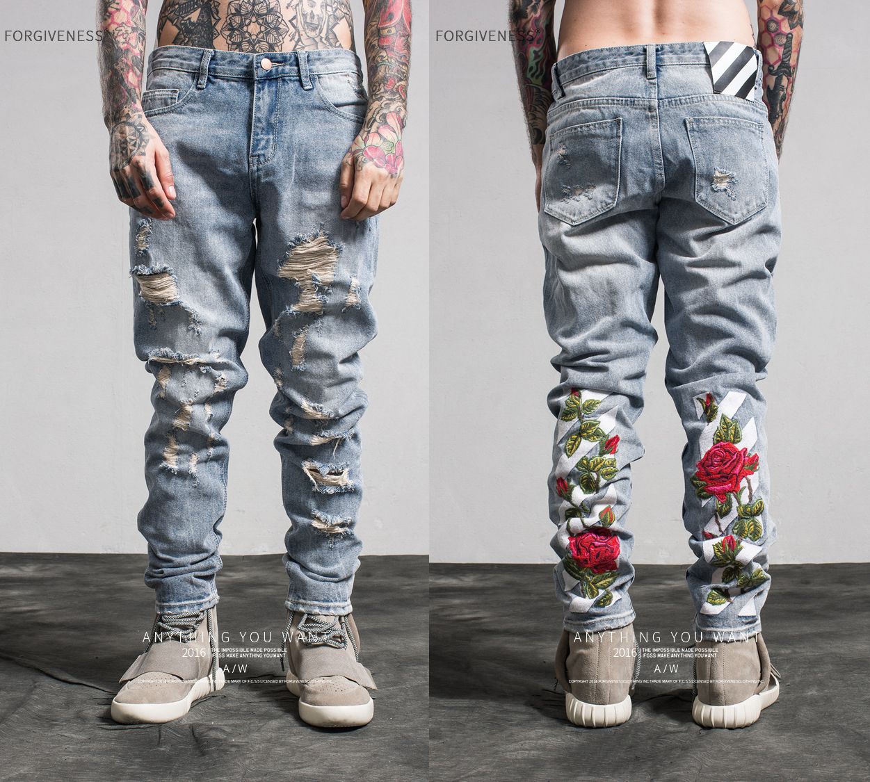 striped biker jeans