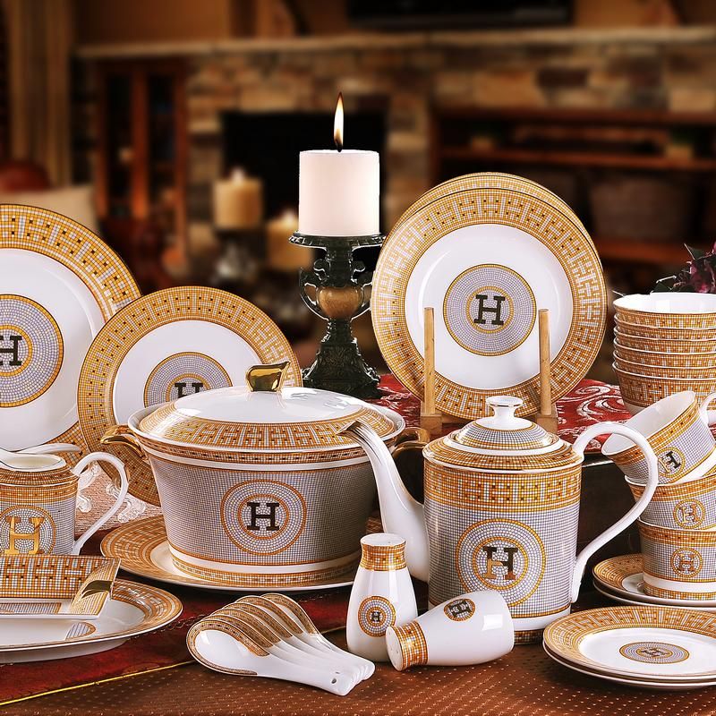 Porcelain Dinnerware Set Bone China H Mark Mosaic Design Outline In Porcelain Dinnerware Set Bone China H Mark Mosaic Design Outline In Gold 58pcs Sets Dinner Coffee Gifts