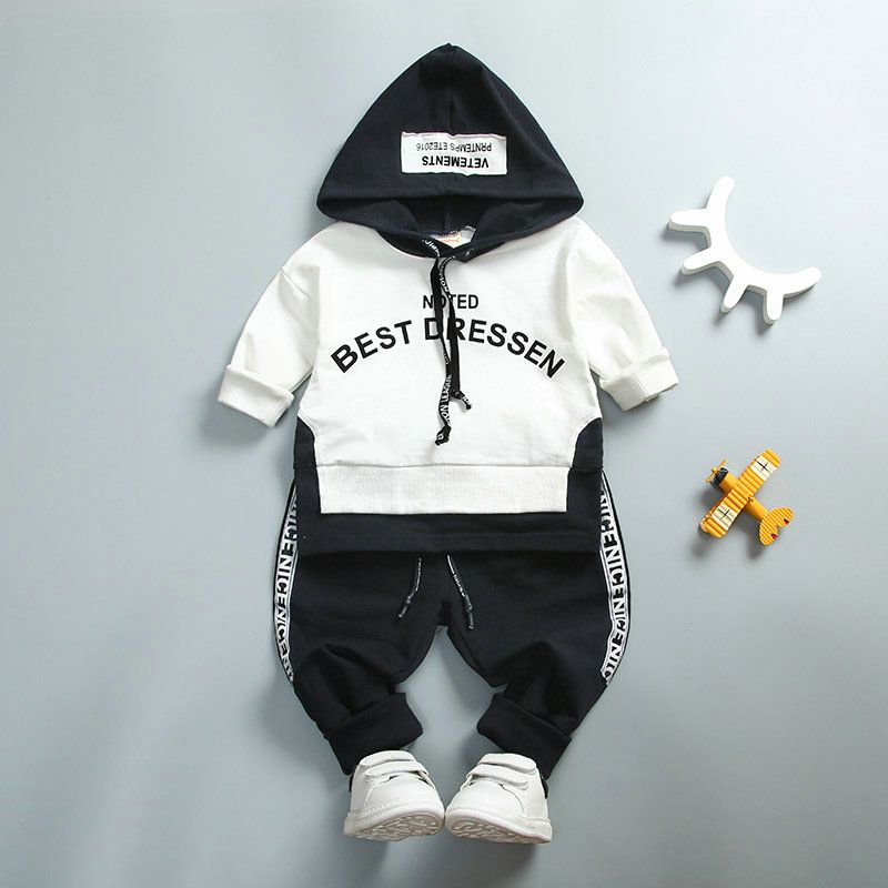Toddler Baby Boys Clothes Letter Long Sleeves Hooded Coat T Shirt+Pants ...