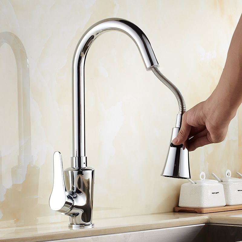 Classic Pull Out Kitchen Mixer Tap Of Single Handle Hole Faucet With Hot Cold Solid Brass Sink Water