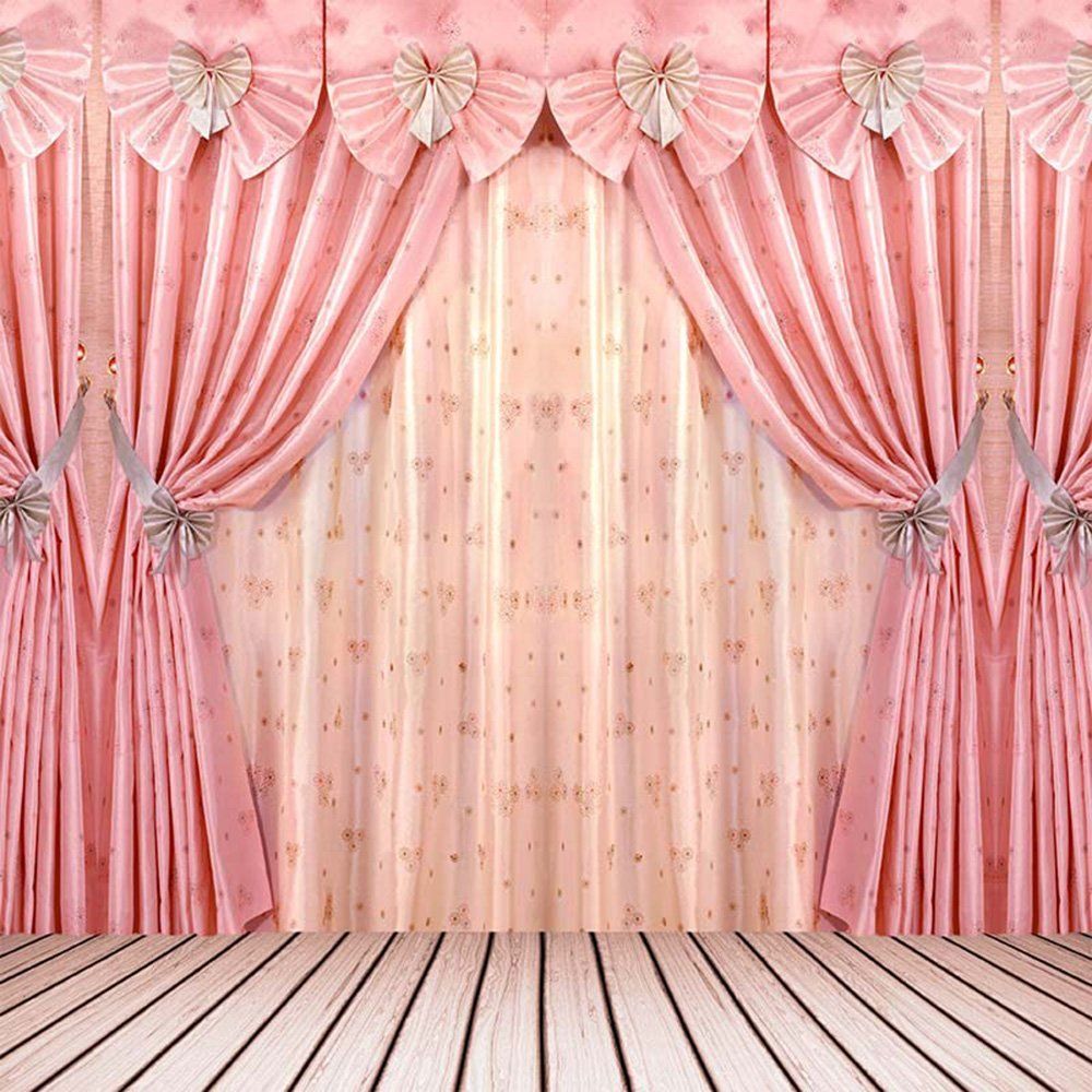 2018 Pink Curtain Wedding Photography Background Wooden Boards Floor