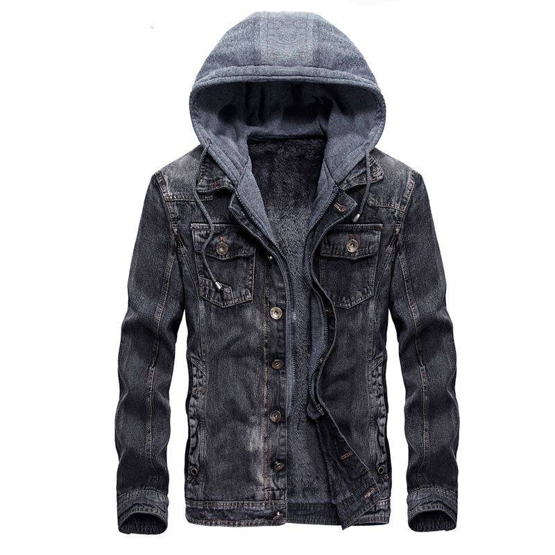 Mens Hooded Denim Jacket Winter Coats Jeans Jackets For Man Thicker ...