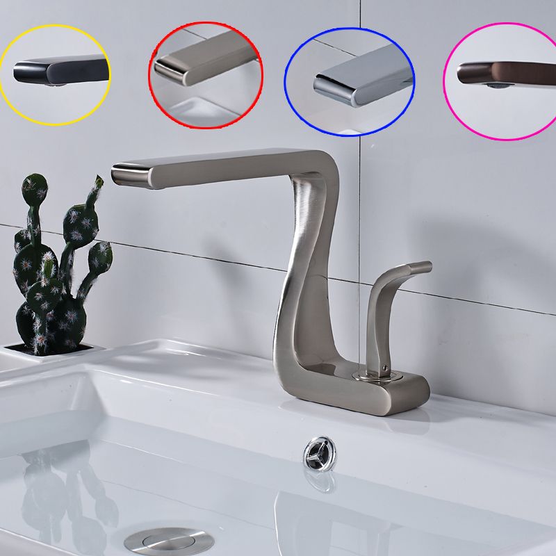 Whole And Retail Modern Waterfall Bathroom Faucet Deck Mounted Single Hand Hole Sink Mixer Tap Brushed Nickel Brass