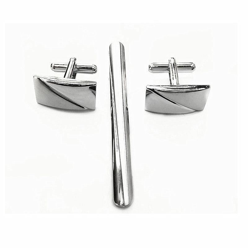 2021 Fashion Sliver Cufflink Tie Clips Set Metal Cufflinks And Tie Bar