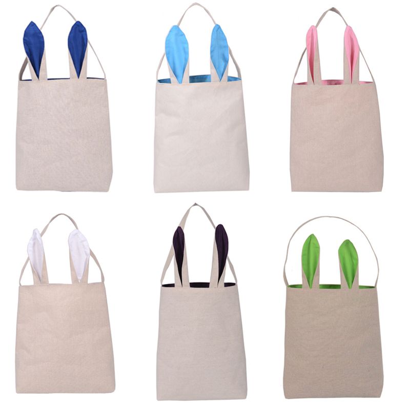 Easter Bunny Bags Dual Layer Rabbit Ears Design Basket Canvas Cotton