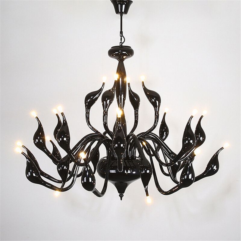 9 12 15 18 24 Heads Swan Pendant Light Chandeliers Lighting Fixtures Black White Red Silver Gold Modern Wrought Iron Lamps