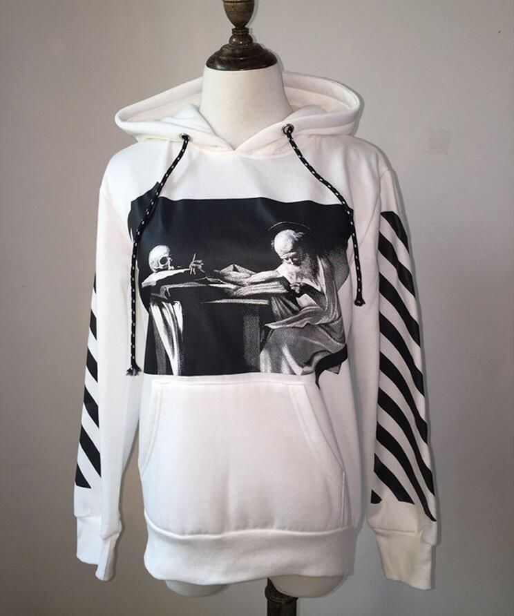 off white basic style stripe pullover moletom com capuz black