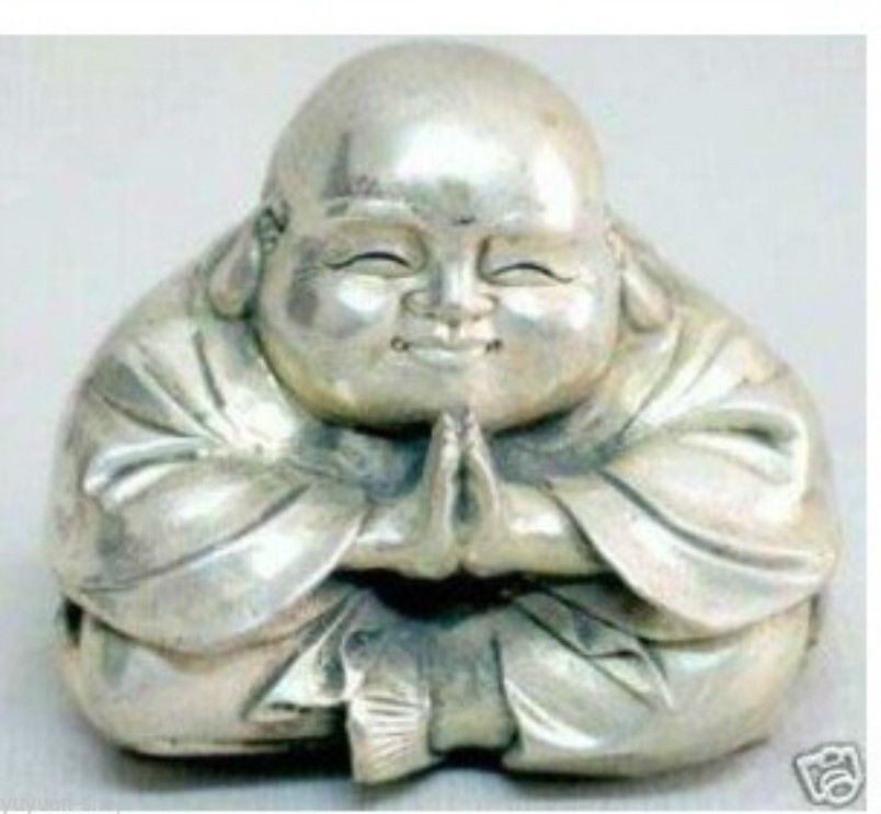CHINESE WHITE COPPER HANDWORK CARVING MONK BUDDHA STATUE