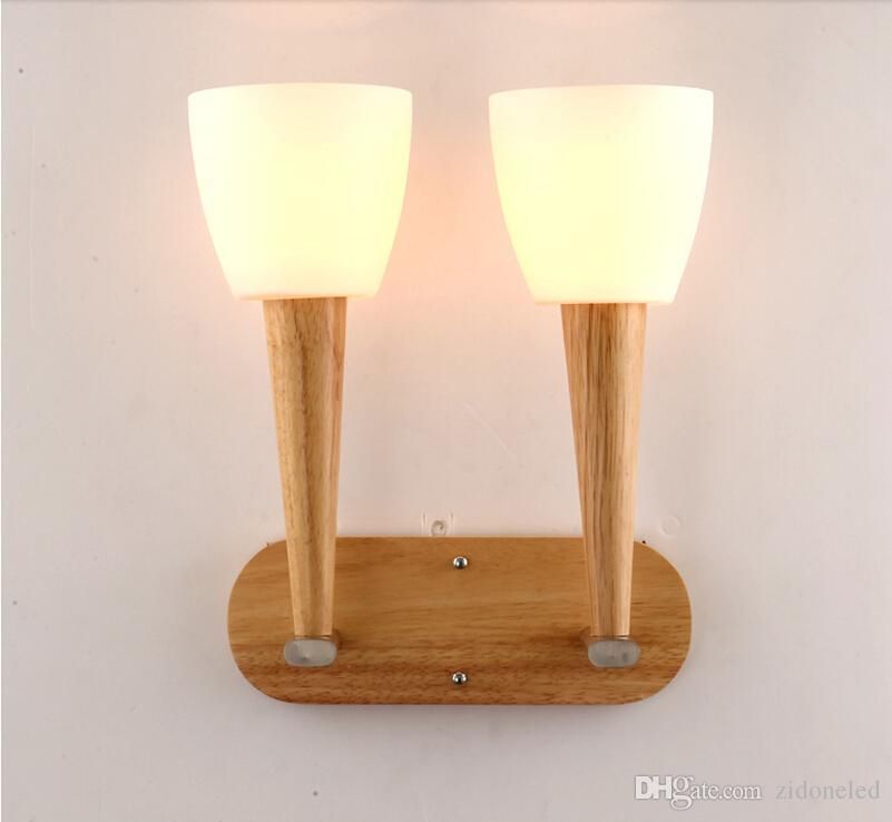 North Europe Style Led Wall Lights Double Heads Wood Sconces Bedroom Livingroom Indoor Living Room Light
