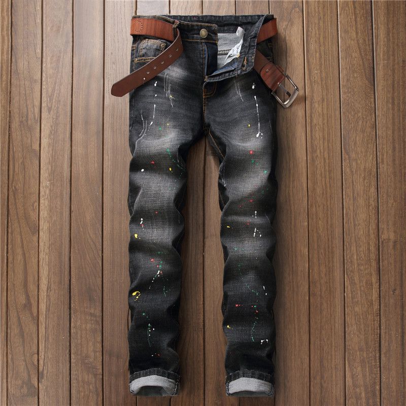 2019 Punk Style Retro Design Men Jeans High Quality Light Blue Washed Stripe Jeans Denim Mens