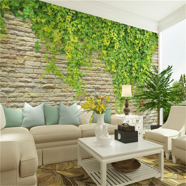 green leaves large mural brick wall rural