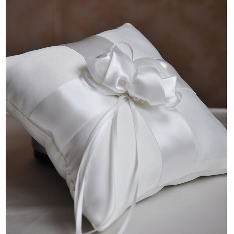 Bearer Pillow New Ivory Lace Ribbon Pearl Wedding Ceremony Satin
