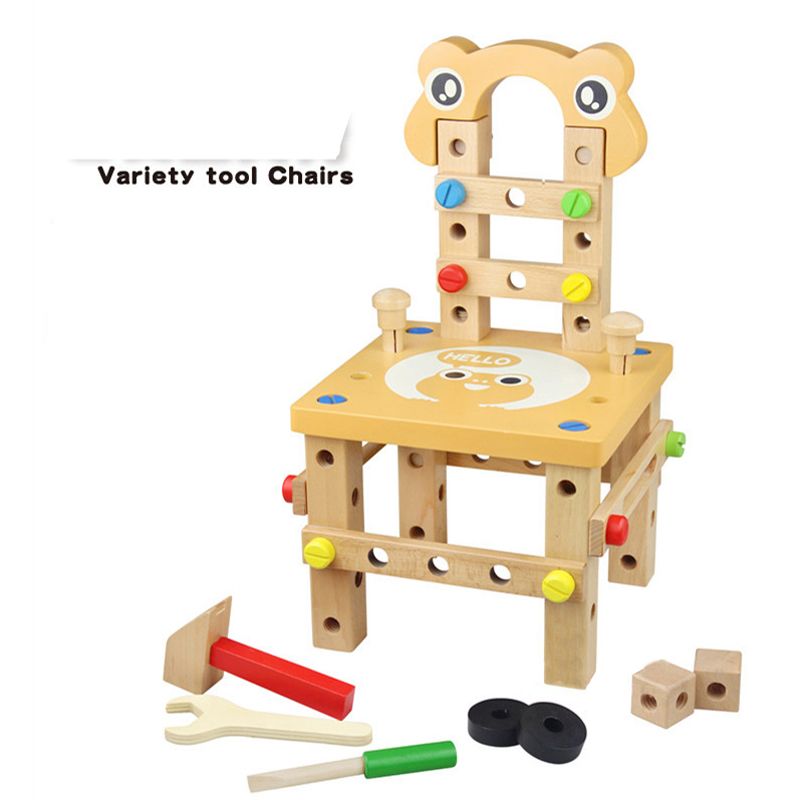Fashion Wooden Toy Colorful Kid Pretend Play Workbench Tool Box Fashion Wooden Toy Colorful Kid Pretend Play Workbench Tool Box Carpenter Educational Diy Assembling Toys Disassembly Emulational Chair Education